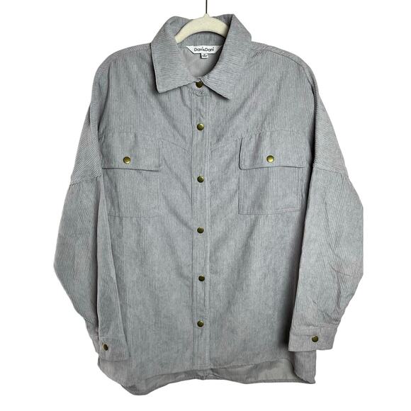 Davi & Dani | Women's Size M Rock & Roll Corduroy Shacket Gray - Picture 2 of 6